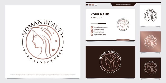 Beauty woman logo design for salon or spa with emblem style concept and business card template vector