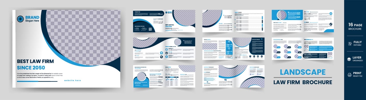 16 Page corporate law Firm service consultation business landscape company profile report template design vector