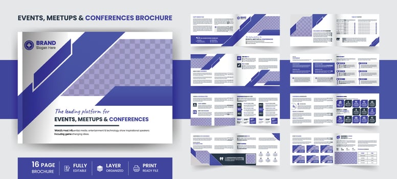 16 Page landscape Conference modern business, company profile, annual report, event meetups template vector