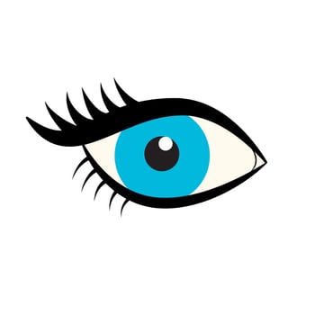 Eyes icon. Blue female eye with eyelashes isolated on white background. Flat style logo. Vector illustration for beauty salons, cosmetic shops, makeup artists etc.