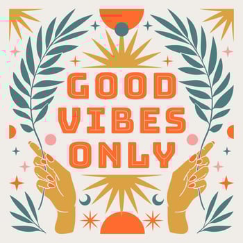 Good vibes only. Boho mystical poster with inspirational quote trendy bohemian celestial style. vector
