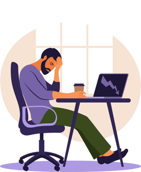 Professional burnout syndrome. Illustration tired office worker sitting at the table. Frustrated worker, mental health problems. png