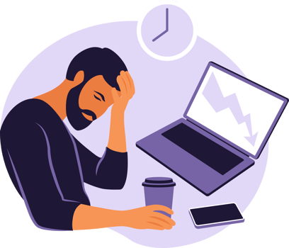 Professional burnout syndrome. Illustration tired office worker sitting at the table. Frustrated worker, mental health problems. png