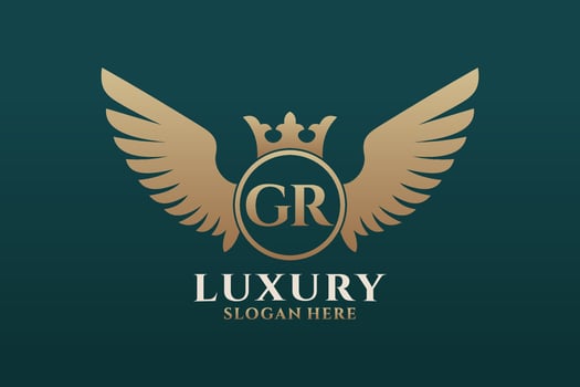 Luxury royal wing Letter GR crest Gold color Logo vector, Victory logo, crest logo, wing logo, vector logo template.