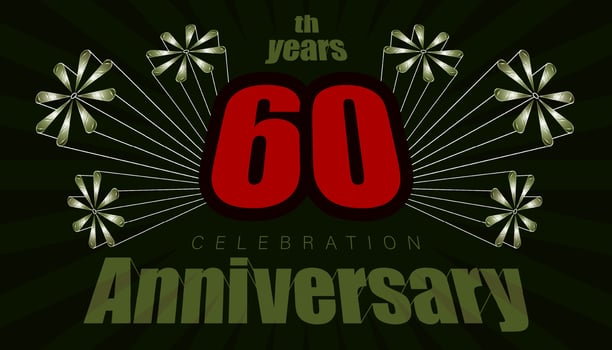 60th anniversary. vintage retro element firework explode from center and 3d character alphabet. vector illustration eps10