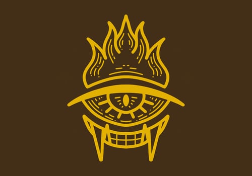 Line art drawing of a eyes with burning fire vector