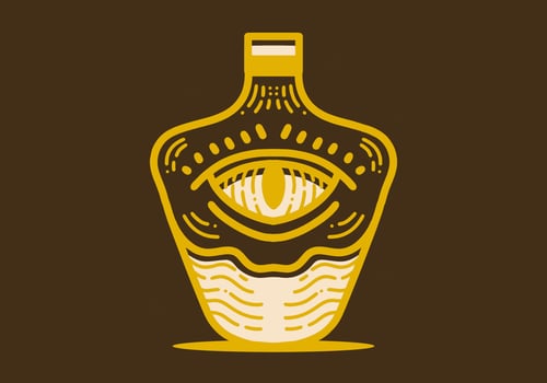 Line art drawing of a bottle and devil eye vector