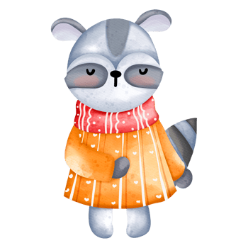 Cute Christmas Watercolor Raccoon, Autumn or Fall Animal, Watercolor illustration png