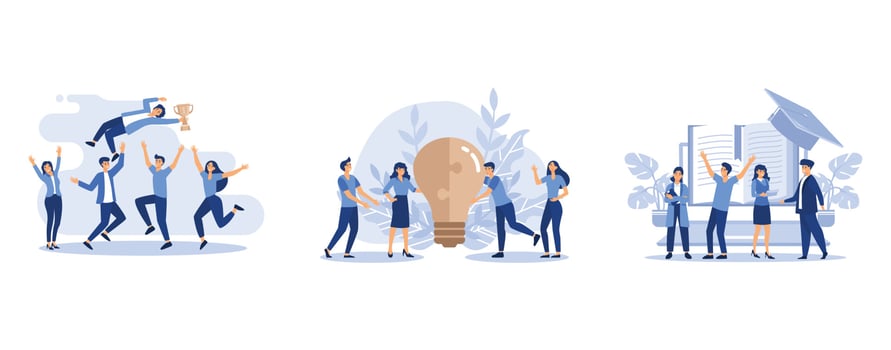 best score winner prize,  business concept for teamwork, online e-learning, set flat vector modern illustration