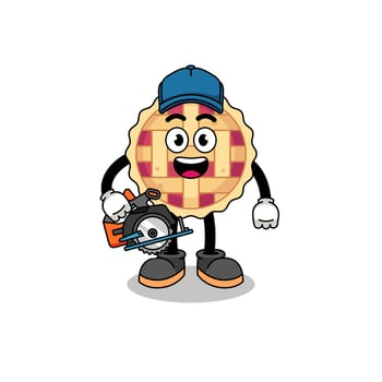 Cartoon Illustration of apple pie as a woodworker vector