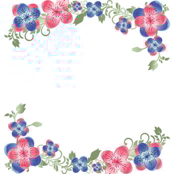 The frame of the orchid series is beautiful purple and pink with green leaves vector
