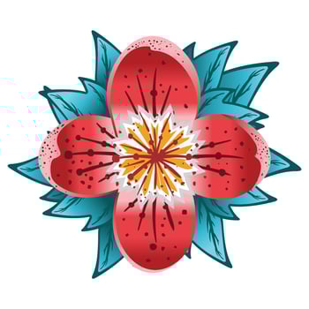Vector of beautiful red orchid petals with green leaves