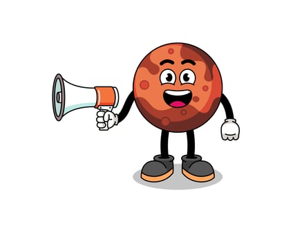 mars planet cartoon illustration holding megaphone vector