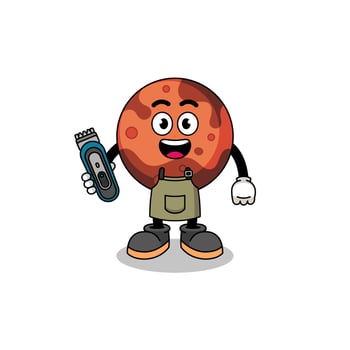 Cartoon Illustration of mars planet as a barber man vector
