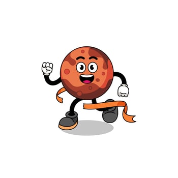 Mascot cartoon of mars planet running on finish line vector