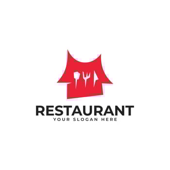 Traditional Restaurant Logo Design Concept With Home, Spoon, Fork, Knife vector