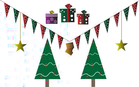 Background christmas tree and gifts. vector