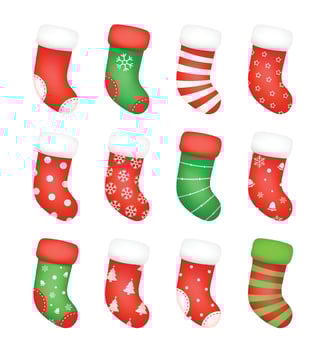 Christmas socks isolated on white background. Set of socks for Christmas gifts and happy new year. vector