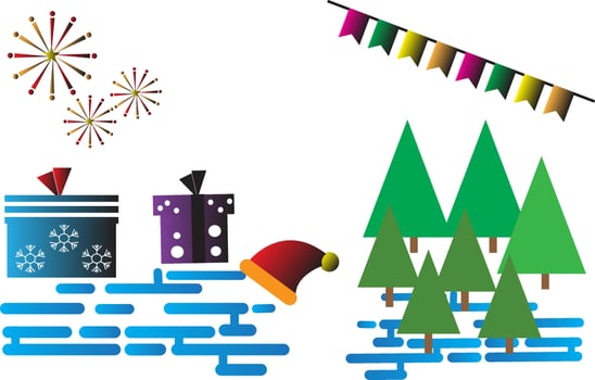 Mery christmas tree and gifts background. vector