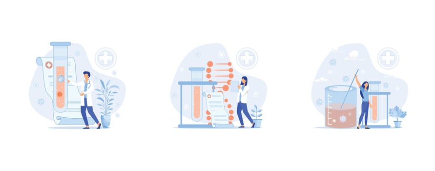 Laboratory diagnostic services, health indicators research treatment medical examination clinic. Health care and routine survey by doctor. Analyzes prescriptions of medications, vector
