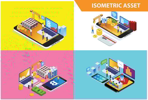 Modern 3d Isometric Set collection Smart Shop Online Technology Illustration in White Isolated Background With People and Digital Related Asset vector