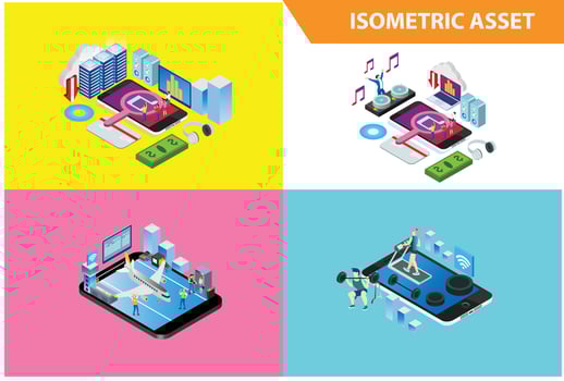 Modern 3d Isometric Set collection Smart Shop Online Technology Illustration in White Isolated Background With People and Digital Related Asset vector