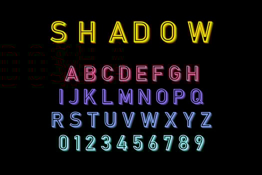 Shadow Font in colorful color. Font and alphabet with shadow. Lettering with shadows. Vector illustration