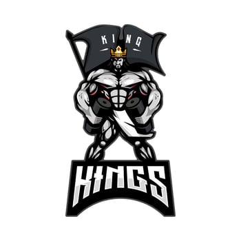 Illustration muscular King with dumbbells in his hands mascot logo design for team sport esport gaming vector