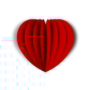 Red Heart in paper art design. Red paper Heart with shadow on white background. Eps10 vector