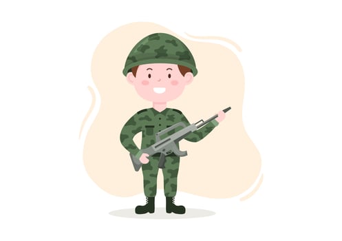 Military Army Force Template Hand Drawn Cute Cartoon Flat Illustration with Soldier, Weapon, Tank or Protective Heavy Equipment vector