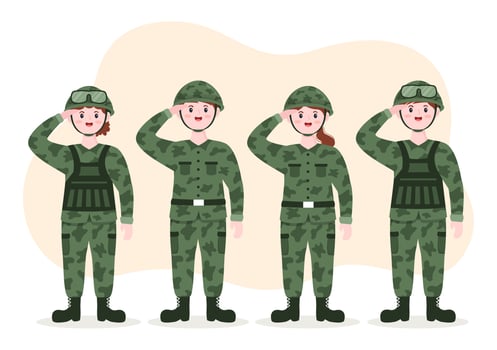 Military Army Force Template Hand Drawn Cute Cartoon Flat Illustration with Soldier, Weapon, Tank or Protective Heavy Equipment vector