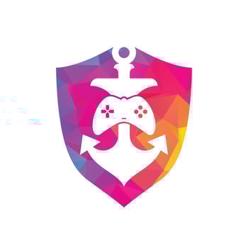 Game controller and anchor logo template. Joystick and anchor logo. Joystick and anchor icon. vector