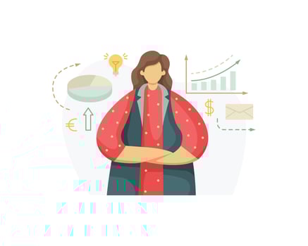 Vector illustration of a marketing specialist thinking through a business development strategy. Profession. Flat style