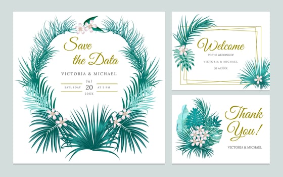 Wedding invitation card design, thank you label, save the date card. vector