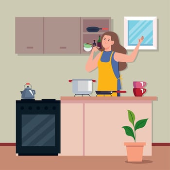 woman cooking in kitchen vector