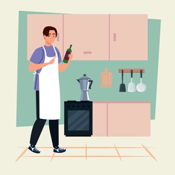 man cooking in kitchen vector