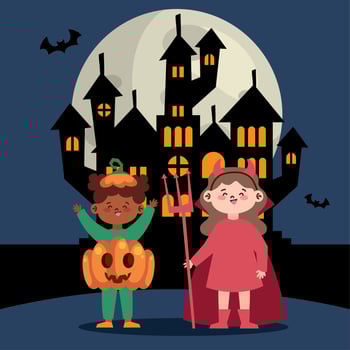 halloween kids couple in disguise vector