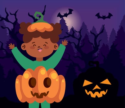 halloween boy in pumpkin costume vector