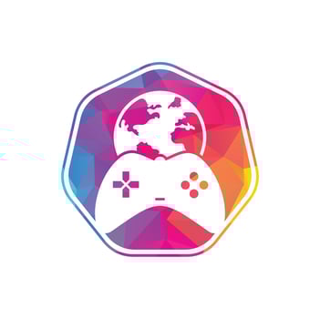 Game Globe Logo Icon Design. Online Gamer World Logo. Globe and Game Stick Icon vector