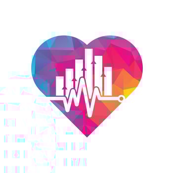 Finance pulse heart shape concept logo. Heart beat finance logo design icon. stats pulse logo design template. vector