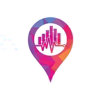 Finance pulse gps shape concept logo. Heart beat finance logo design icon. stats pulse logo design template. vector