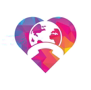 Call and globe heart shape concept icon. Globe with handset vector logo icon.