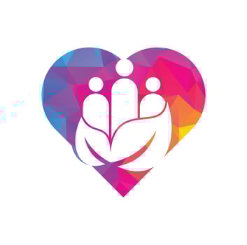 Leaf people heart shape concept logo design icon vector. Green community vector logo template.