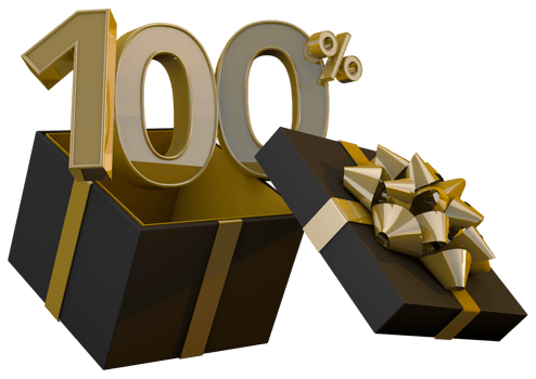 Black friday super sale with 100 percent gold number and black gift box and gold ribbon 3d render png