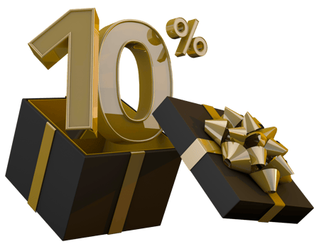 Black friday super sale with 10 percent gold number and black gift box and gold ribbon 3d render png