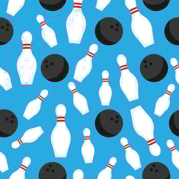 Sport bowling ball and bowling pins isolated on white background vector icon set. Cartoon doodle fun play game equipment.