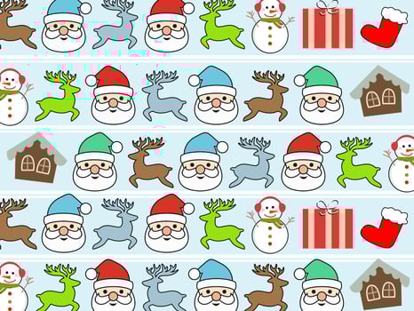 Seamless vector pattern with santa claus, gift box, deer, of Happy New Year and Christmas. For gifts wrap, background, fabric, decoration, and etc