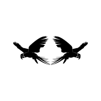 Flying Pair of the Macaw Bird Silhouette for Logo, Pictogram, Art Illustration, Website or Graphic Design Element. Vector Illustration