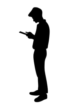 graphics silhouette Business man hold smartphone for connection by technology vector illustration