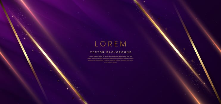 Abstract background luxury dark purple elegant geometric diagonal with gold lighting effect and sparkling with copy space for text. vector